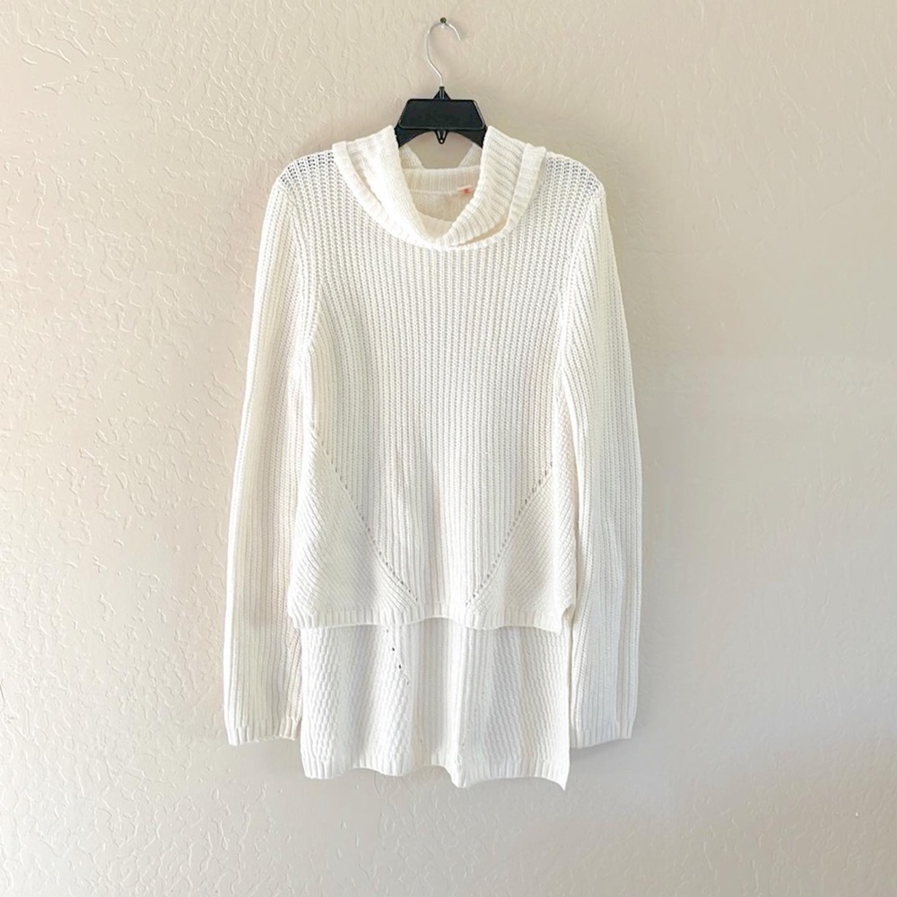 🌿Final Sale Anthropologie Moth Cream Knit High Low Cowl Neck Sweater